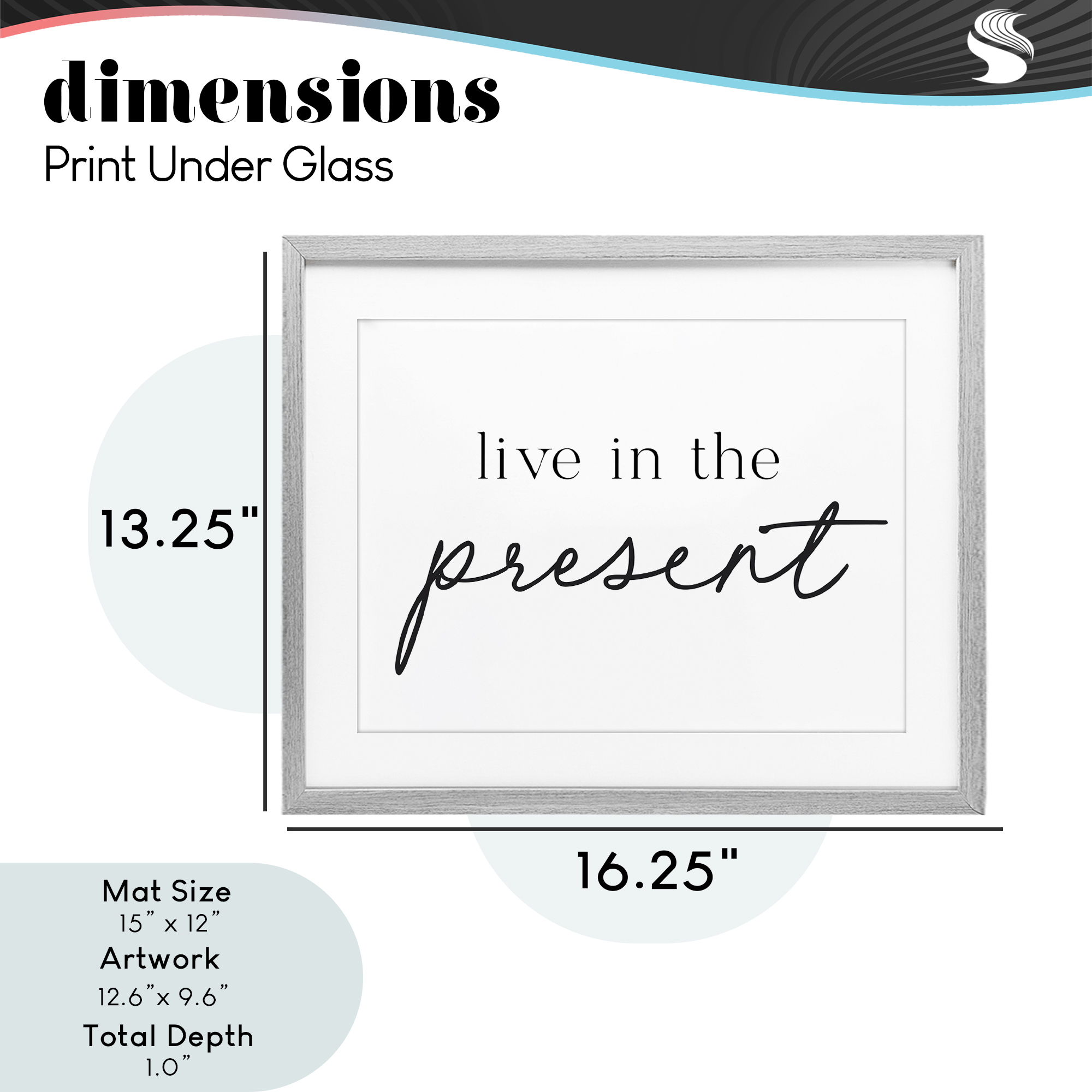 Live In The Present Gray Framed Print Under Glass, design by Lettered and Lined