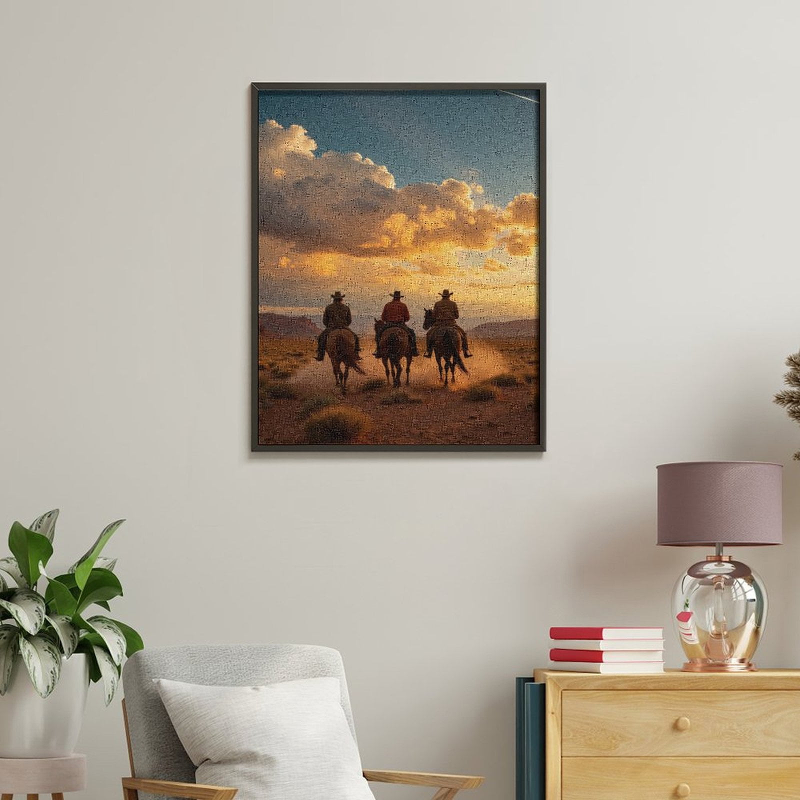 Paint By Numbers Kit for Adults Beginner - DIY Riding Desert Sunset Cowboys Sky Canvas Painting Kits for Adults, Frameless Paint By Number for Adults for Home Wall Decor 16x20 Inch