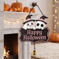 thumbnail image 4 of Kdkad Halloween Welcome Sign for Front Door, Ghost Wooden Wreaths with Hanging Chains for Halloween Decorations Outdoor, Pink Black Halloween Wall Decor for Halloween Party Supplies, 4 of 7
