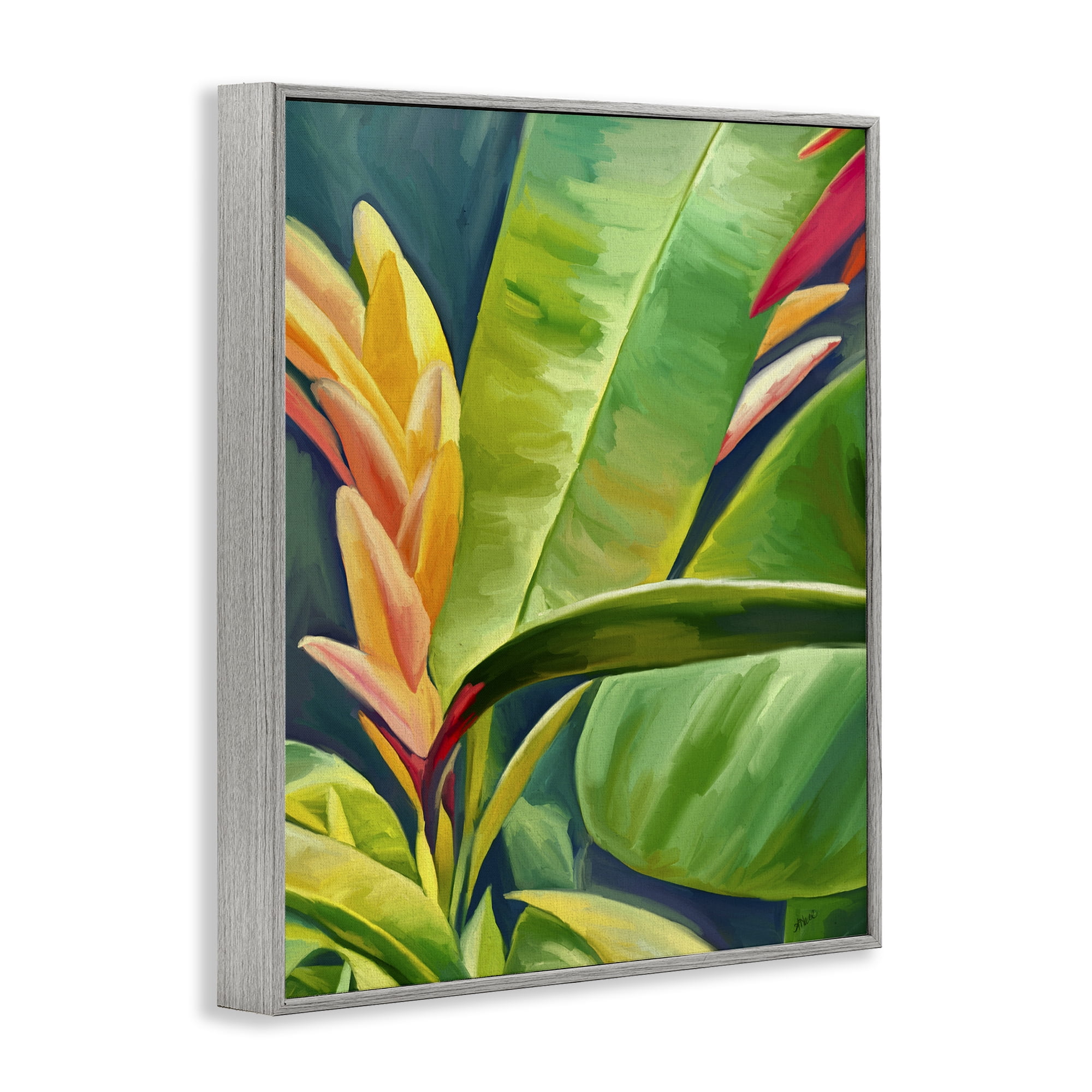 Stupell Industries Bright Tropics Greenery Botanical & Floral Painting Gray Framed Art Print Wall Art, 24 x 30