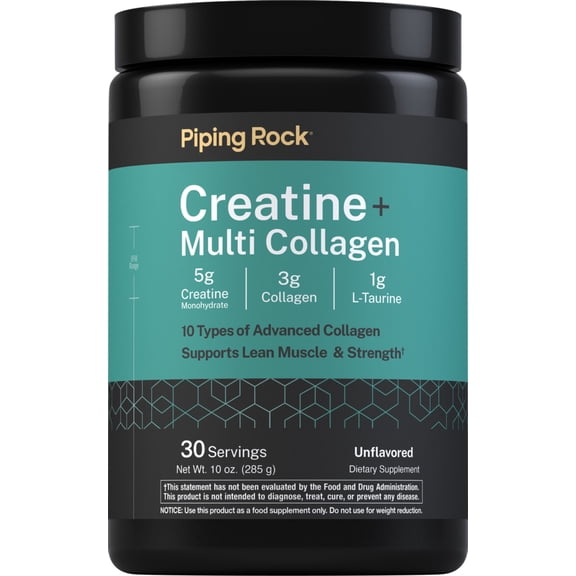 Creatine Monohydrate Powder | with Collagen and L-Taurine | 10 oz | Unflavored | by Piping Rock