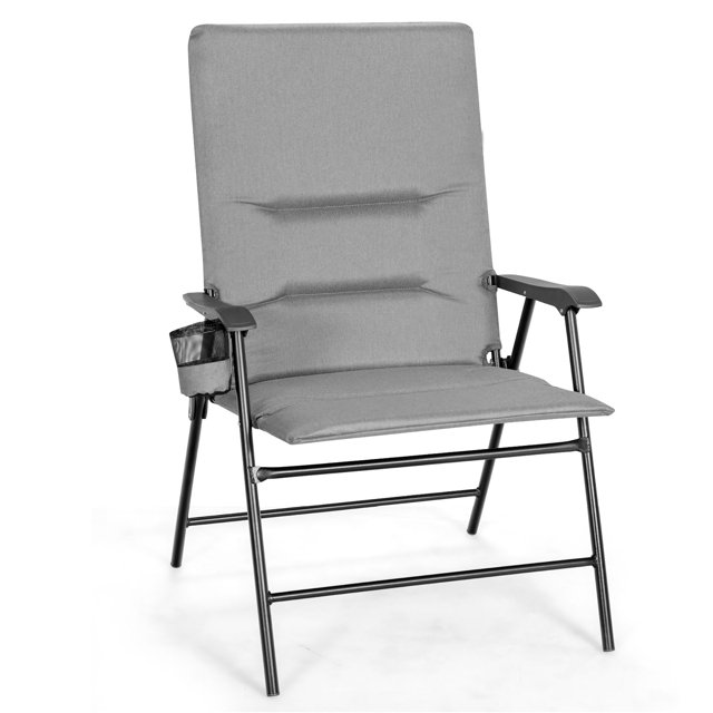 Costway Patio Padded Folding Portable Chair Camping Dining Outdoor Beach Chair Grey
