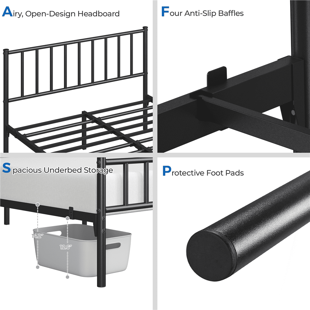 Renwick Full Size Metal Platform Bed with Headboard, Black