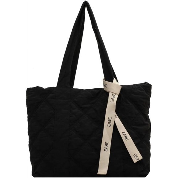Kukuzhu Quilted Shoulder Tote Bag for Women Padding Down Cotton Hobo Bag Solid Retro Casual Cute Handbag Clutch