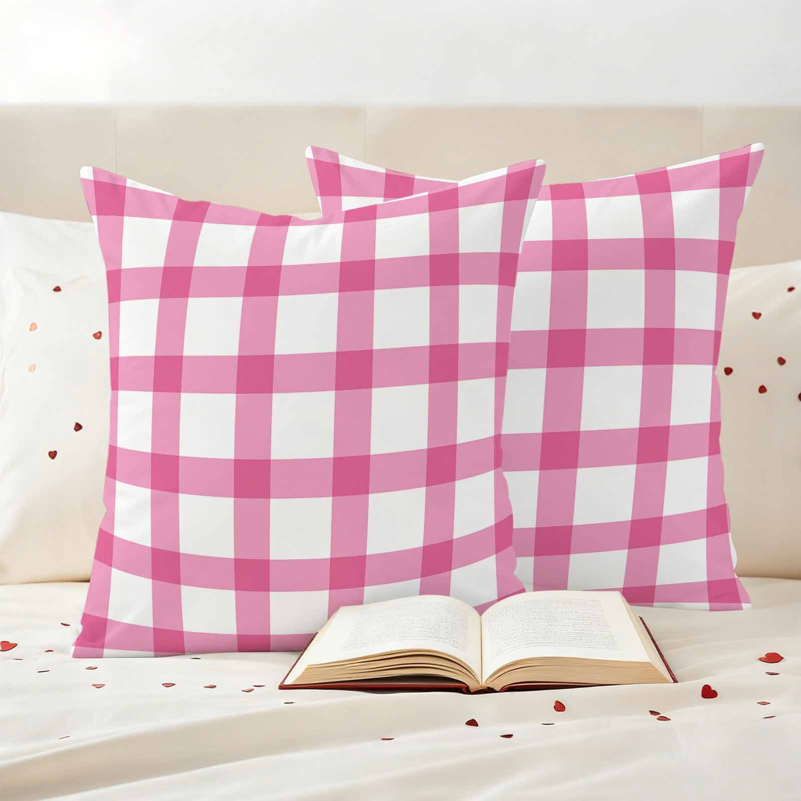 Pink and Pillow Covers 2 Pack White Checker Plaid Pillowcase Waterproof Outdoor Throw Pillow Cover for Patio Garden Square Cushion 18”x18”