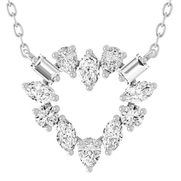 Araiya Fine Jewelry 925 Sterling Silver Baguette and Round Shape Lab Grown Diamond Multi Shape Heart Pendant with Silver Cable Chain Necklace for Women (5/8 cttw, D-F Color, VS Clarity) 18"