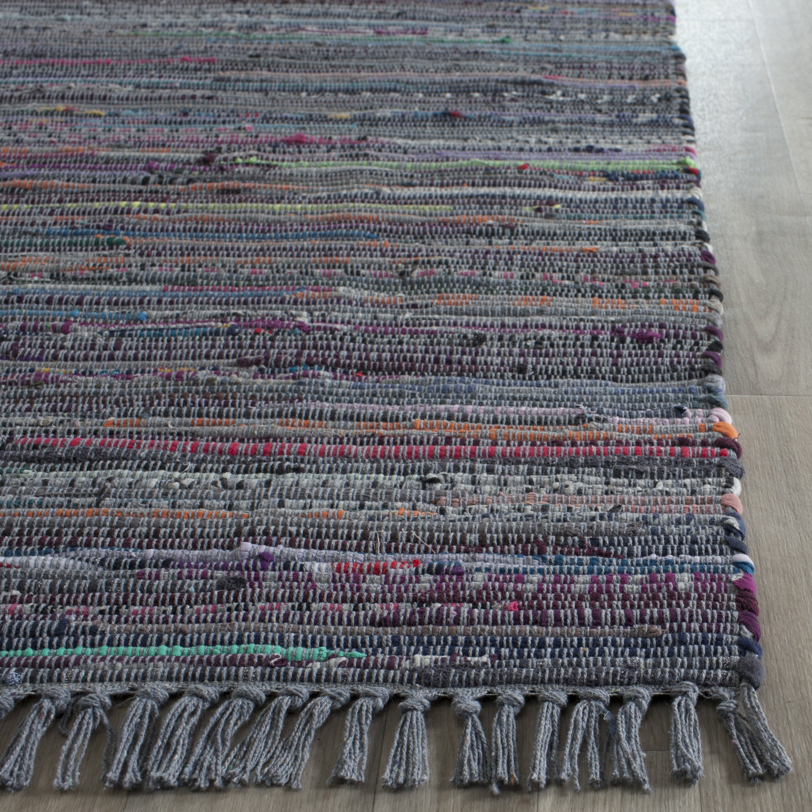 SAFAVIEH Rag Robynne Striped Cotton Runner Rug, Aqua/Multi, 2'3" x 9'