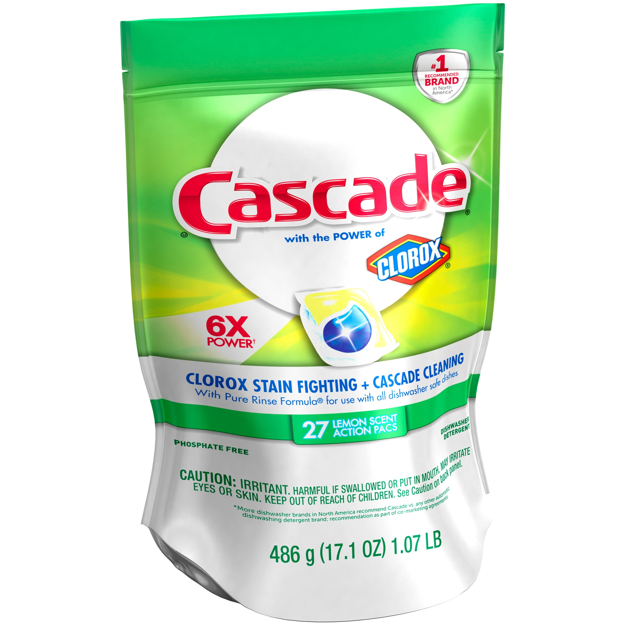 Cascade® with Clorox® Lemon Scent ActionPacs Dishwasher Detergent 17.1