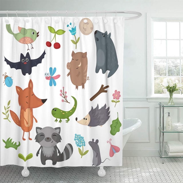ABPHQTO Verde jabalí animales del bosque y dibujos animados salvajes insectos divertidos lindos cortinas de ducha de baño abstractas 152x180 cm ABPHQTO PKNMT60x72Shower-3748