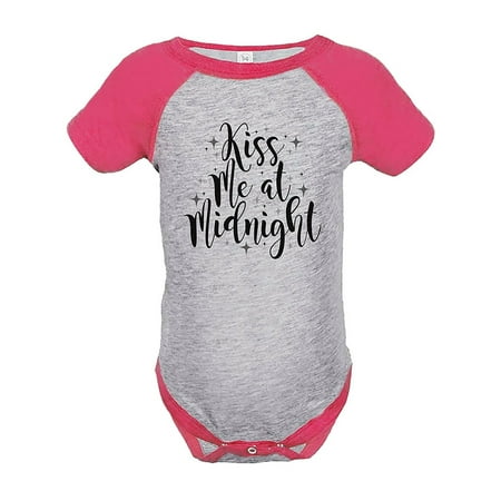 

7 ate 9 Apparel Kids Kiss Me At Midnight New Year s Eve Pink Raglan Onepiece