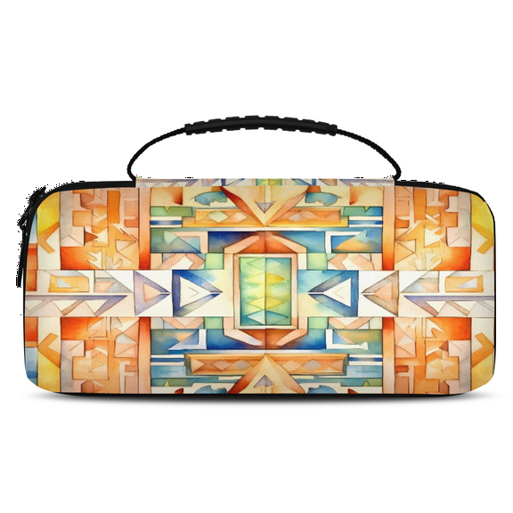 Herdesigns Boho Mid Century Carry Case Compatible with Nintendo Switch 2017 & Oled 2021, with 20 Game Card Slots, Abstract Geometric Portable Travel Carrying Case Pouch for Accessories & Games
