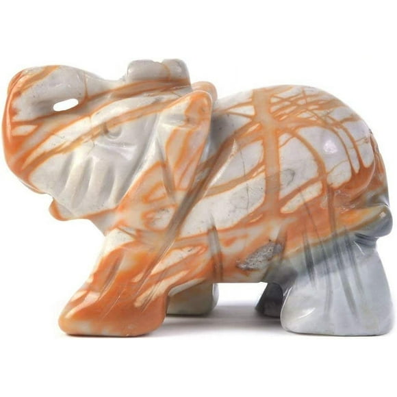 Angelstones Carved Natural Picasso Jasper Gemstone Elephant Healing Crystal Guardian Statue Figurine Crafts 2 inch