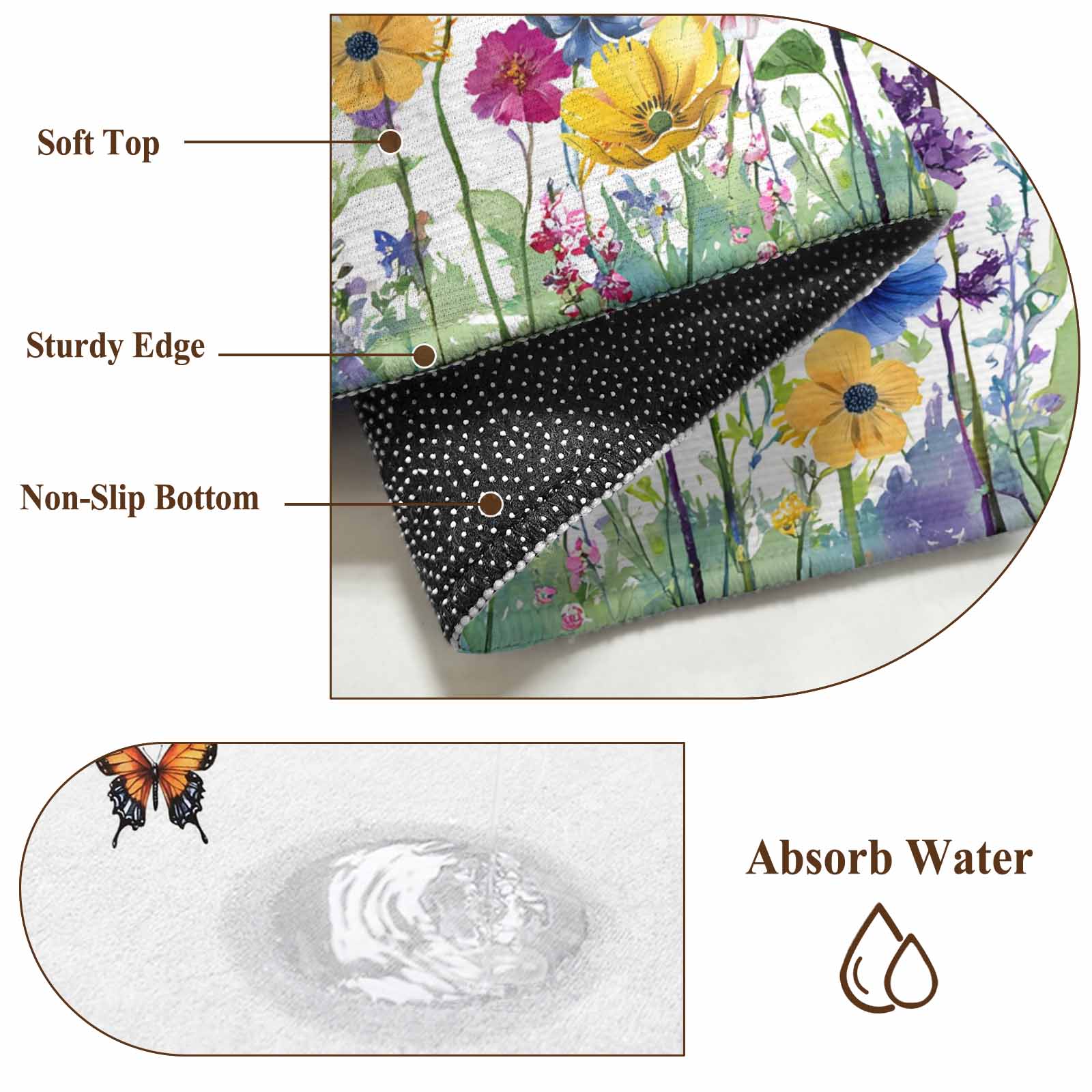Large Area Rugs for Living Room Bedroom, Spring Flowers 8'x10' Rug Washable Carpet Runner Indoor Outdoor, Watercolor Butterfly Dragonfly Daisy Country Non Slip Floor Mats Rug for Kitchen, Patio