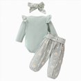 thumbnail image 3 of TOWED22 Newborn Baby Girl Outfits Long Sleeve Solid Color Romper Pants Headband Fall Winter Clothes 3Pcs,0-3 M, 3 of 9
