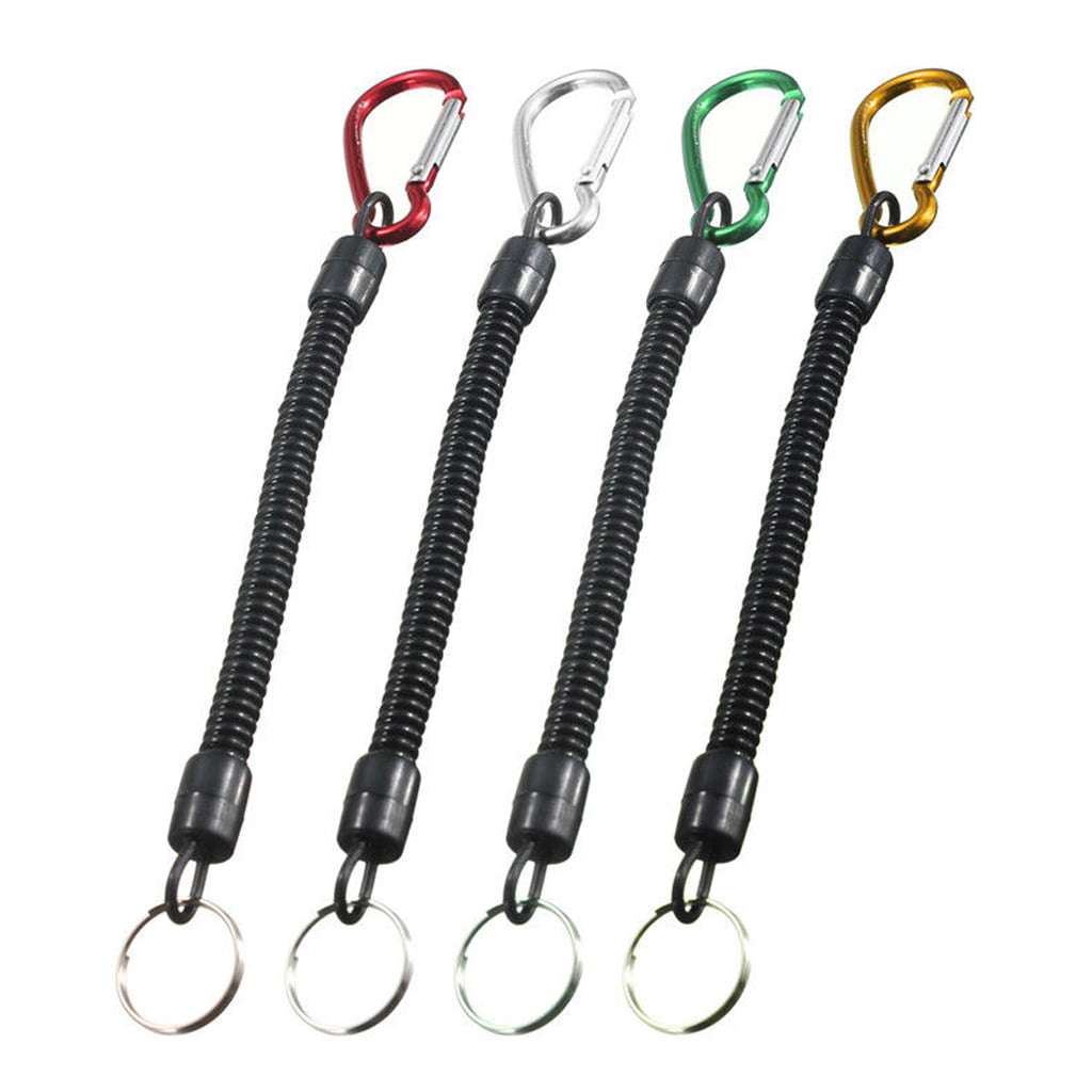5pcs Retractable Coiled Steel Wire Fishing Lanyard Pier Rope Tether Golden