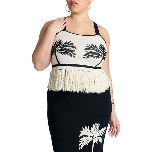 ELOQUII Women's Plus Size Fringe Crop Top