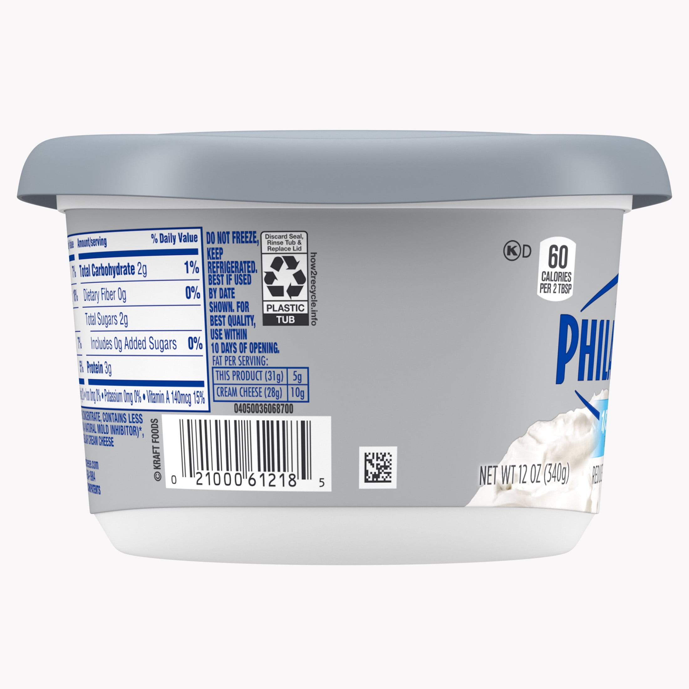 Philadelphia Reduced Fat Cream Cheese, 1 Tub, for Smooth