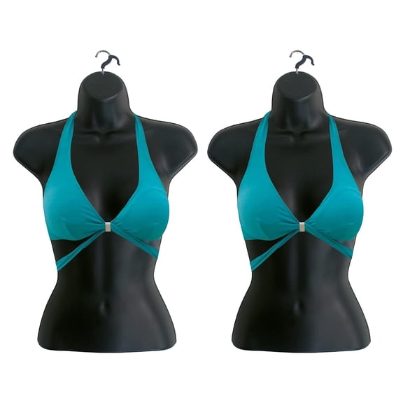 Black Female Hollow Back Mannequin Torso Set & Hanging Hook, S-M Sizes (2 Pack, Black)