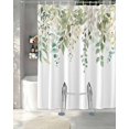 thumbnail image 3 of Split Shower Curtain for Transfer Bench, Spring Botanical Fabric Shower Curtains for Bathroom, Teal Eucalyptus Leaves Watercolor Tub Sliding Transfer Bench Waterproof Bath Curtains 72"x78", 3 of 9