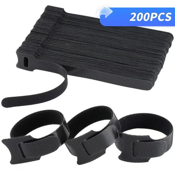 200 PCS 6 Inches Reusable Cable Ties，velcro straps，Cable Organizer，Wire Ties Cord Organizer，velcro cable ties and Hook Loop Cords Management - Black