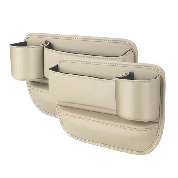 Organizador para huecos de asiento de coche con soporte para teléfono | Caja de almacenamiento de cuero (2 unidades) para consola de coche | Se adapta entre el asiento y la consola central para