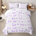 thumbnail image 2 of Manfei Purple Bow Love Heart Flower Twin Quilt Set for Girls, Cute Ribbon Twin Coverlet Set, 2 of 7