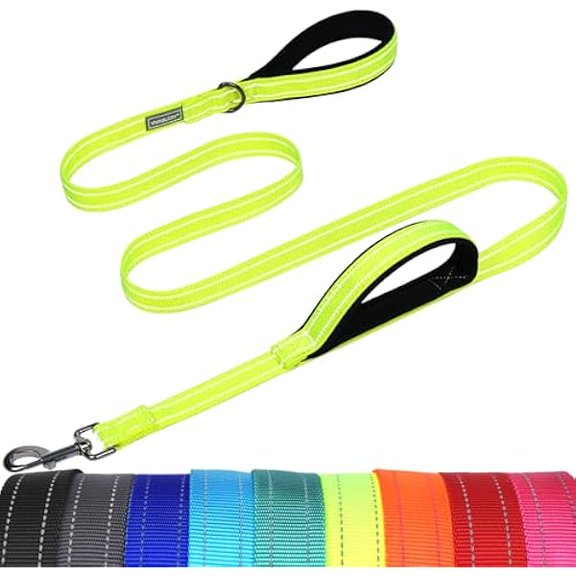 Eryueer Dog Leash Twingrip Double Handle Dog Leash with Traffic Handle Control & 2 Loop for Walking & Training, Reflective Heavy Duty for Puppy Pet Collar, 6ft x 1in, Bright Yellow