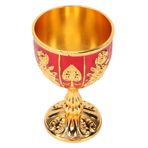 Gold Chalice, 4in High Retro Style Zinc Alloy Wine Goblet For Party Red Flower On Gold And White,Gold Red