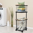 thumbnail image 6 of Black Metal Laundry Basket with 4 Wheels 2-Tier Laundry Basket Rectangular Iron for Bedroom, Balcony, Dining Room, Hotel, 6 of 17