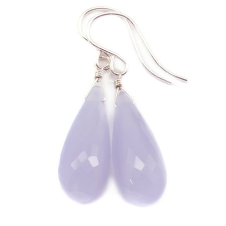 Spygl Designs Inc Chalcedony Earrings Periwinkle Lavender Chalcedony Earrings Periwinkle Lavender Faceted Cut Long Rounded Briolette Shape Teardrop Sterling Silver Spygl Designs