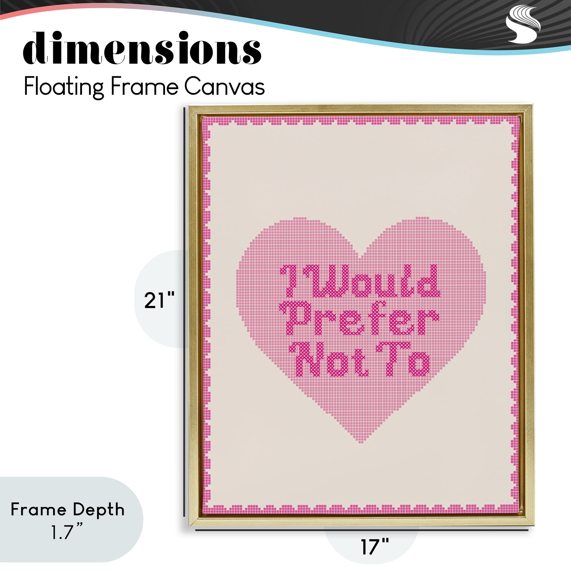 Stupell Industries I Would Prefer Not To Pink Heart Gold Framed Floater Canvas Wall Art, design by Lil' Rue