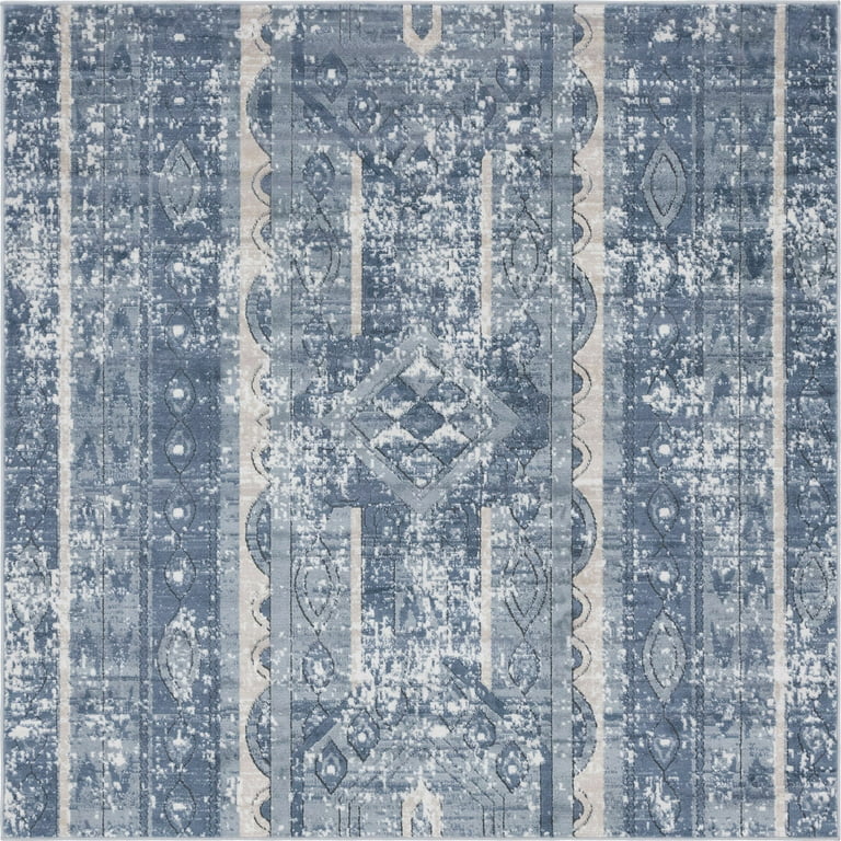 Rugs.com Oregon Collection Rug – 5 Ft Round Blue Low-Pile Rug Perfect For  Kitchens, Dining Rooms 