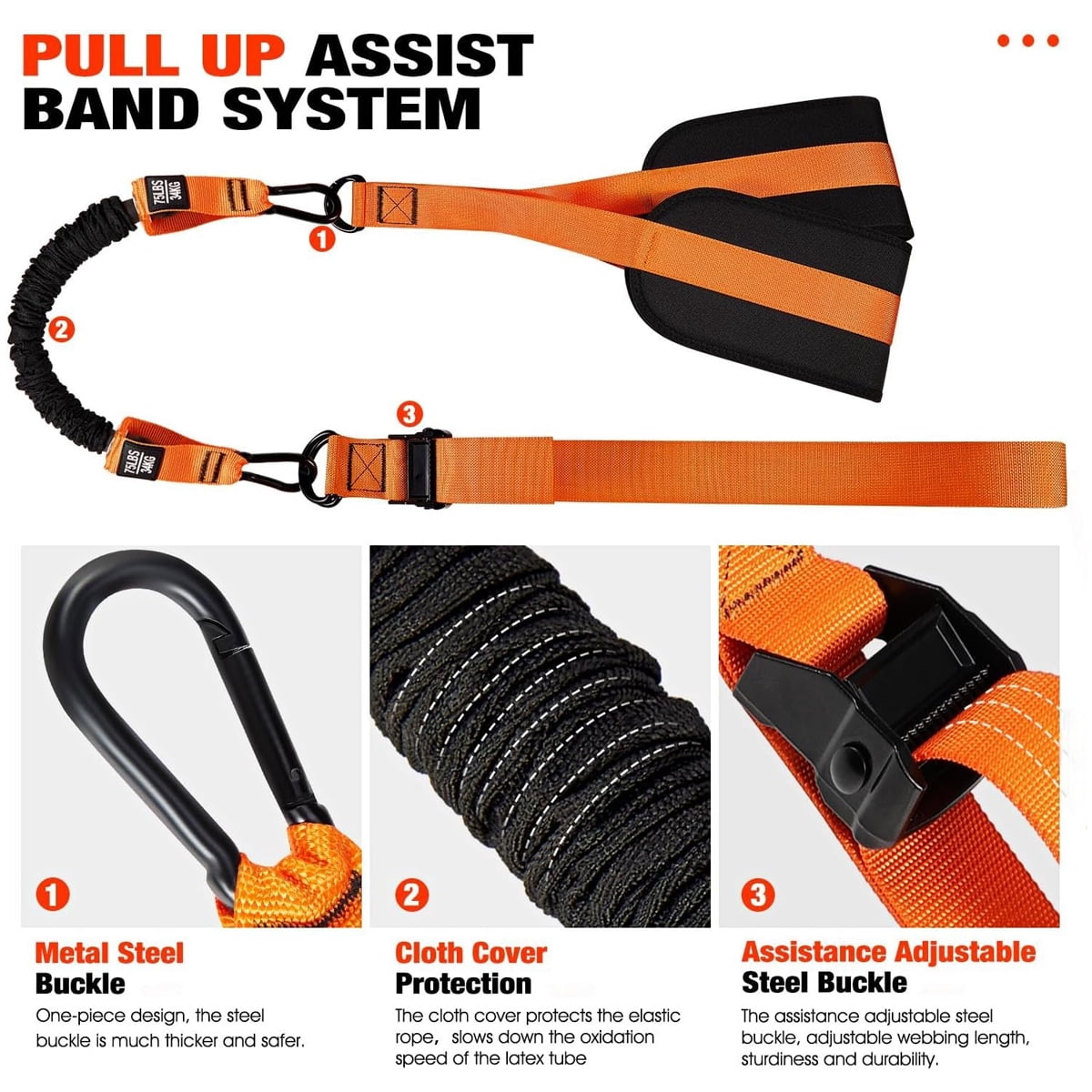 Pull Up Assistance Bands, Heavy Duty Resistance Band for Pull Up Bar, Adjustable Weight/Size with Fabric Feet/Knee Rest, Bands for Pull Up Assist for Strength Training - Style 1