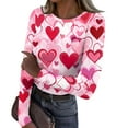 thumbnail image 2 of Valentine's Day T-Shirt for Women Long Sleeve Crewneck Heart Pattern Stretch Rib Knit Slim Fit Basic Tees 2026 Casual Outfits Pink M, 2 of 6