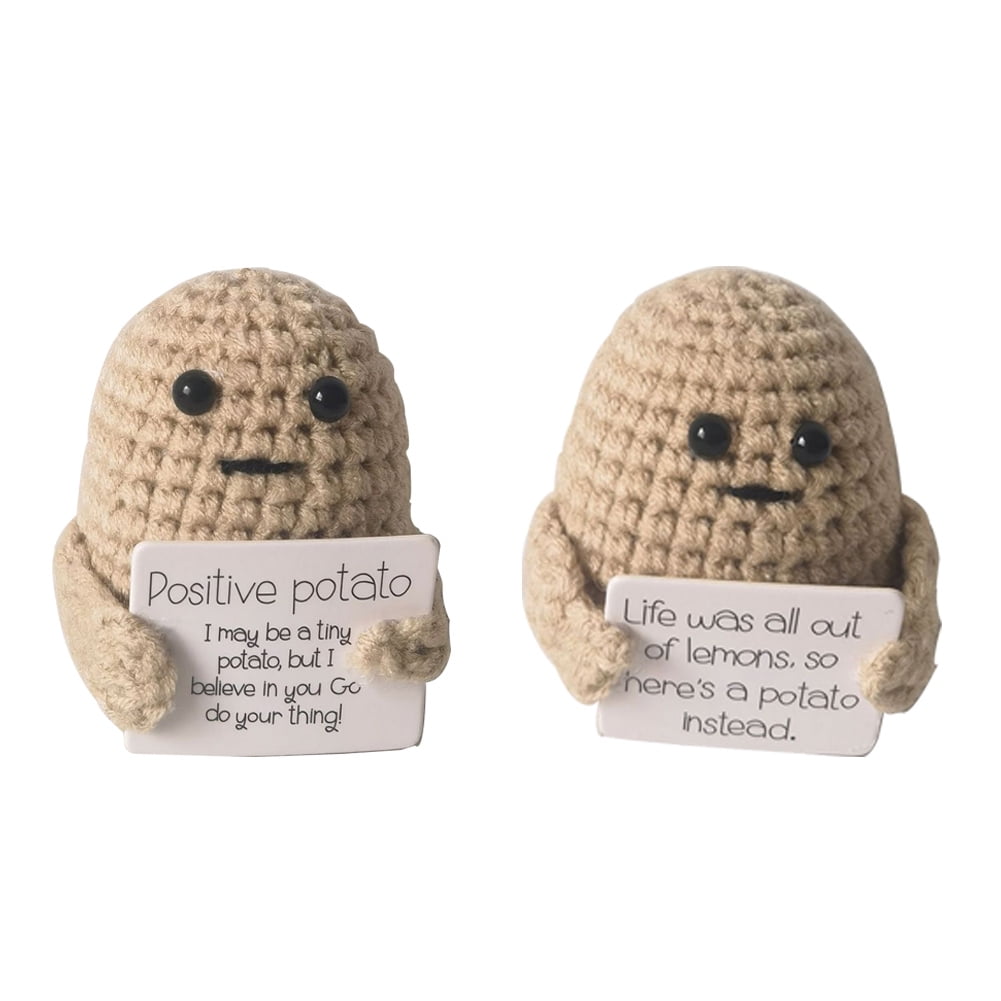 HANDMADE FUNNY POSITIVE Potato with Positive Card Wool Knitted Potato Doll  $5.60 - PicClick AU