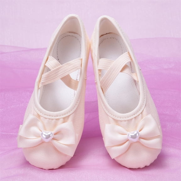 FSYBOA Girl Dance Shoes, Elastic Straps Soft Sole Non Slip Closed Girl Ballet Shoes Beige Size 8.5(Toddler)