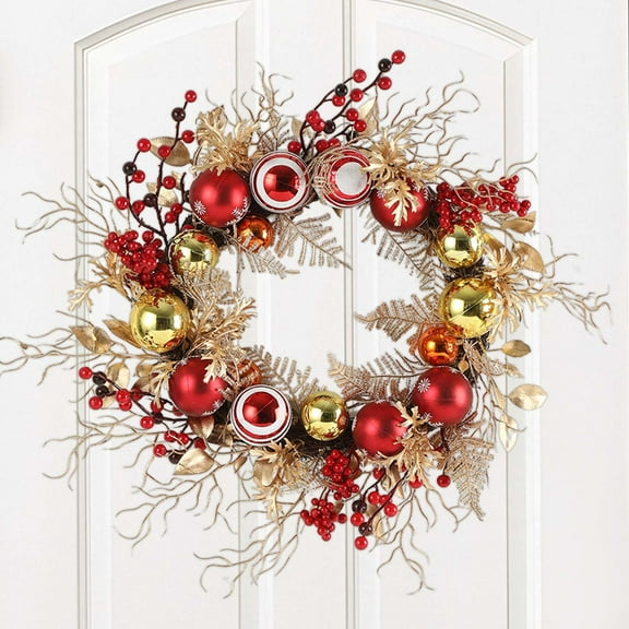 Christmas Decorative Wreath – 18-Inch Artificial Garland with Winter Berries, Holly Leaves & Spruce for Front Door, Fireplace & Holiday Decor