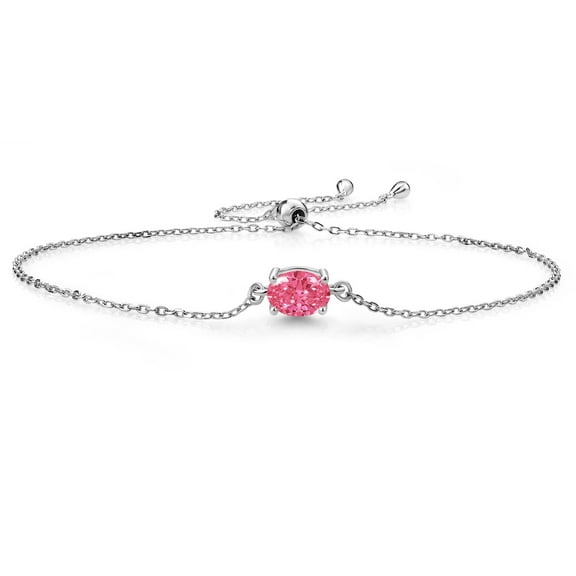 Gem Stone King 925 Sterling Silver Fancy Pink Zirconia Solitaire Bracelet for Women (0.76 Cttw, Oval Cut 7x5mm)