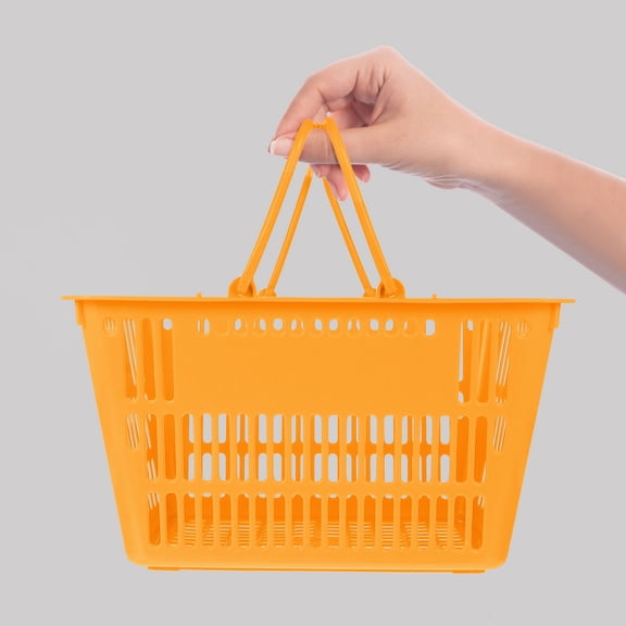 WEUVEB Practical Orange Plastic Grocery Basket with Portable Handles and Strong Bearing
