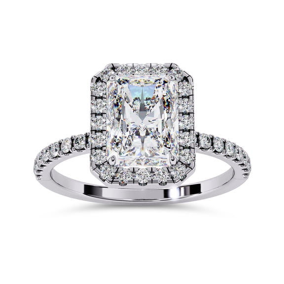 AFFY Halo Solitaire Engagement Ring for women, 2.15 Carat (ctw) Radiant and Round Cut Lab Grown Diamond Ring In 14K White Gold Over Sterling Silver F-G-H, SI Quality Gifts For Her Ring Size-4