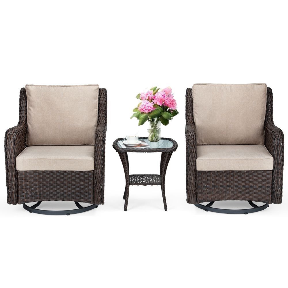 Patio Porch Furniture Sets ,3 Pieces Outdoor Wicker Swivel Patio Chairs