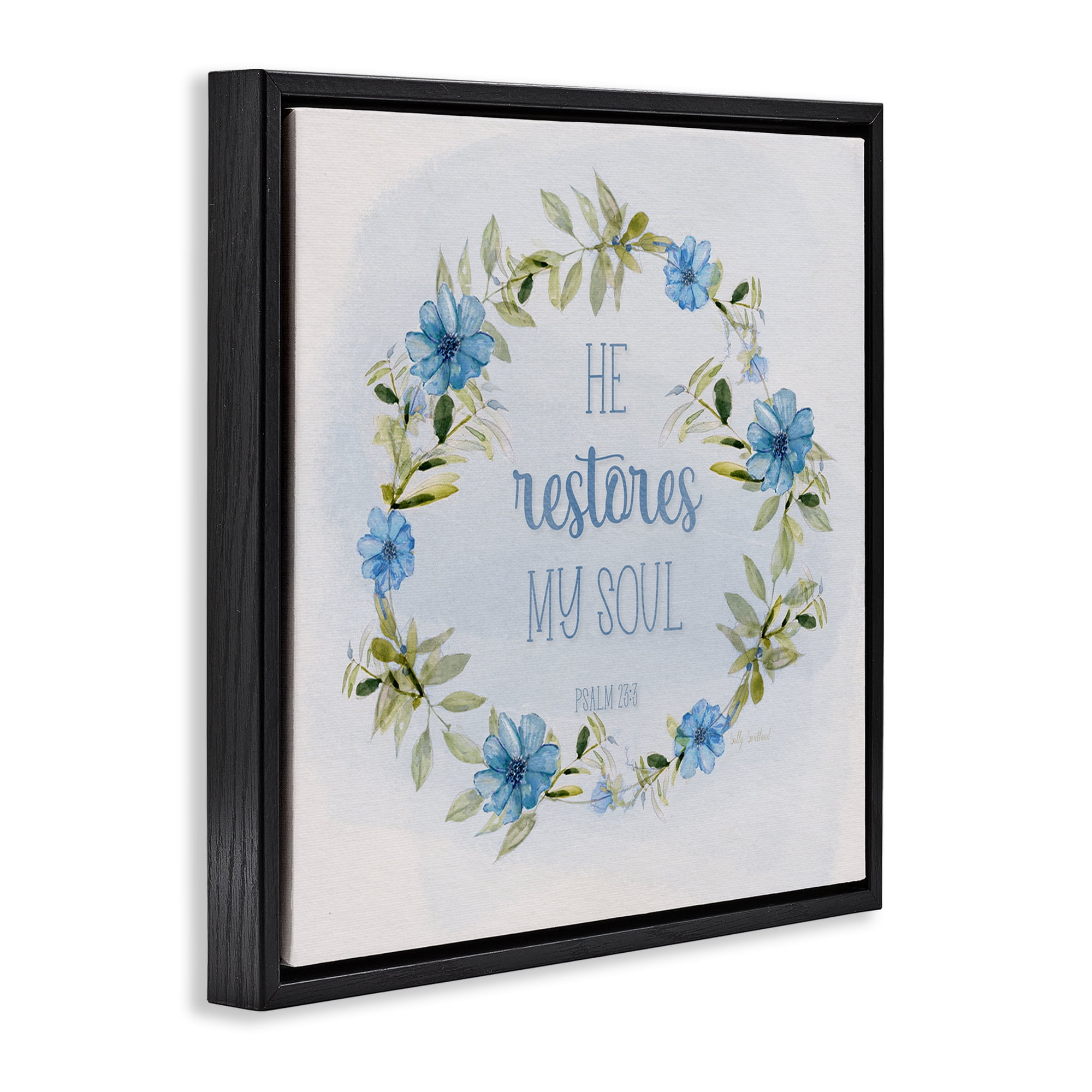 Stupell Industries Restores My Soul Proverb Religious & Spiritual Painting Black Floater Framed Canvas Art Print Wall Art, 25 x 25
