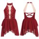 thumbnail image 3 of Traje de baile lírico de Ballet para patinaje artístico con diamantes de imitación para niñas, vestido de baile de Salsa, Rumba y Tango con dobladillo Irregular de malla transparente, 3 of 5