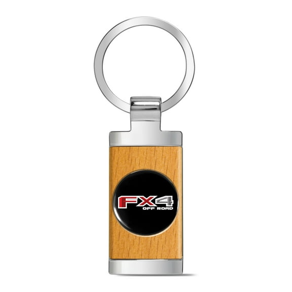 iPick Image for Ford F-150 FX4 Off Road Roundel Logo in Black on Maple Wood Chrome Metal Trim Key Chain, Official Licensed