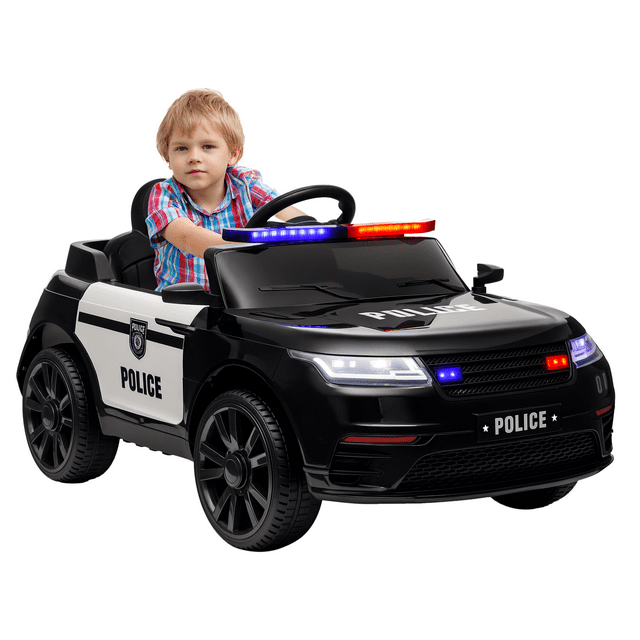 Qaba 12V Electric Police Car for Kids with Remote Control, Toddler Ride on Toys Gift, Black