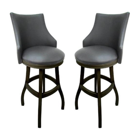 Home Square 2 Piece Solid Wood/Vinyl 34"H Swivel Bar Stool Set in Gray/Shadow
