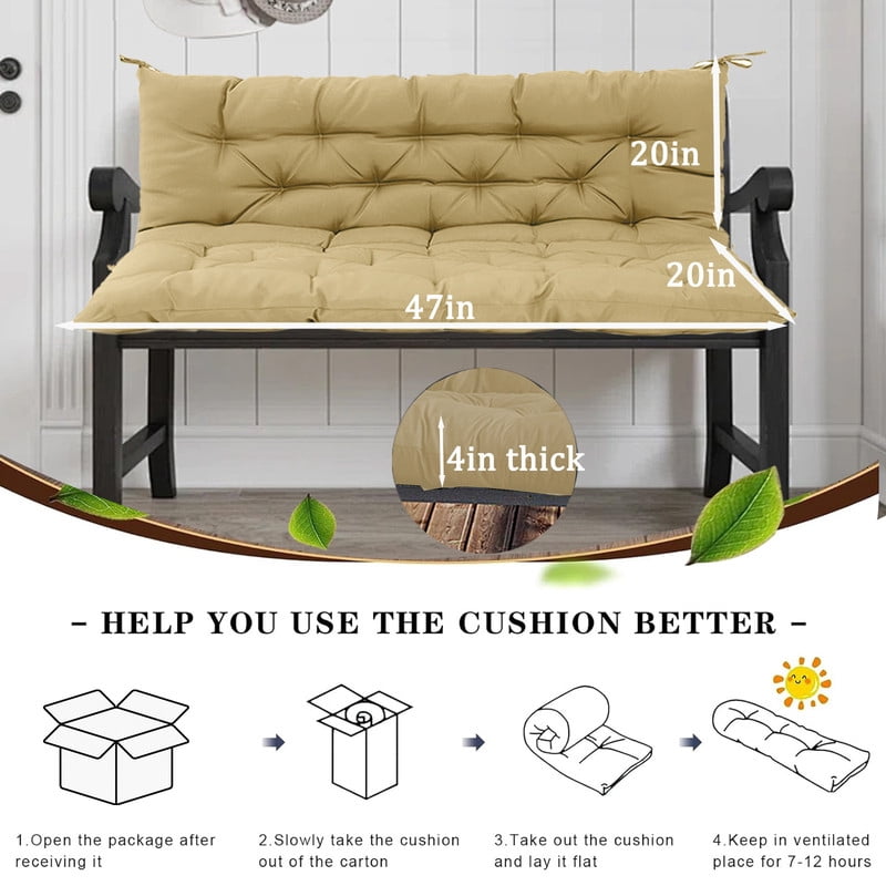 Outdoor swing cushions bench cushion, Waterproof Porch swing replacement cushions for outdoor furniture, 4" thick Bench Cushion for Backyard, Patio, Lawn（Beige 40×47in）