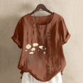 thumbnail image 2 of Womens Tees Tops Turtleneck Retro Linen Printed Loose Short Sleeve Fashion Clothing Brown XL, 2 of 3