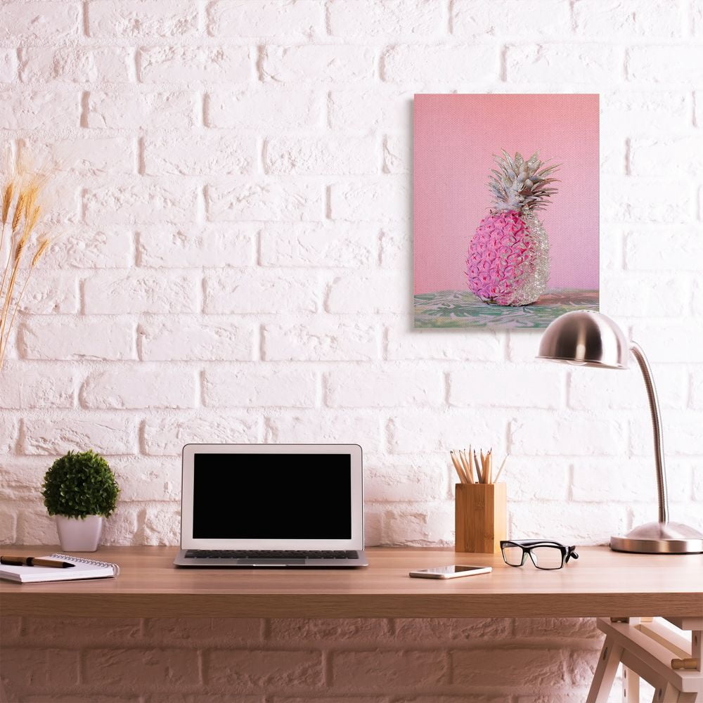 Stupell Industries Pink Glam Glitter Pineapple on Greenery Cloth Canvas Wall Art Design by Ziwei Li
