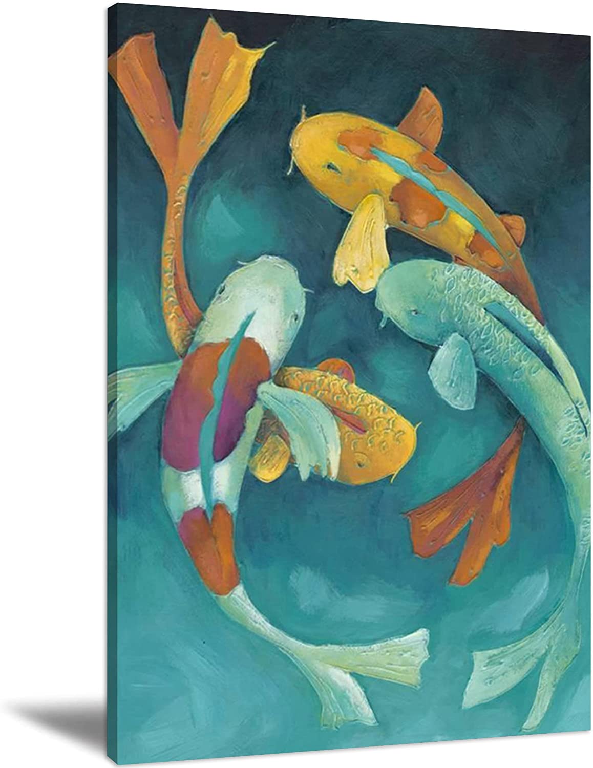 Canvas Wall Art Golden Koi Fish Framed Prints Painting Modern Abstract